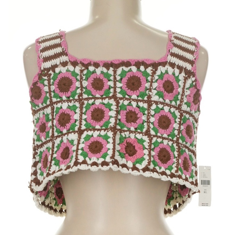 Anthropologie Maeve Crochet Granny Square Vest Reversible Tie Front NWT - Picture 6 of 7